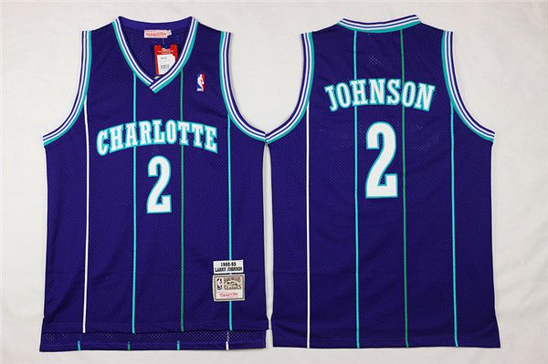 Men Charlotte Hornets 2 Larry Johnson Purple Throwback Stitched NBA Jersey
